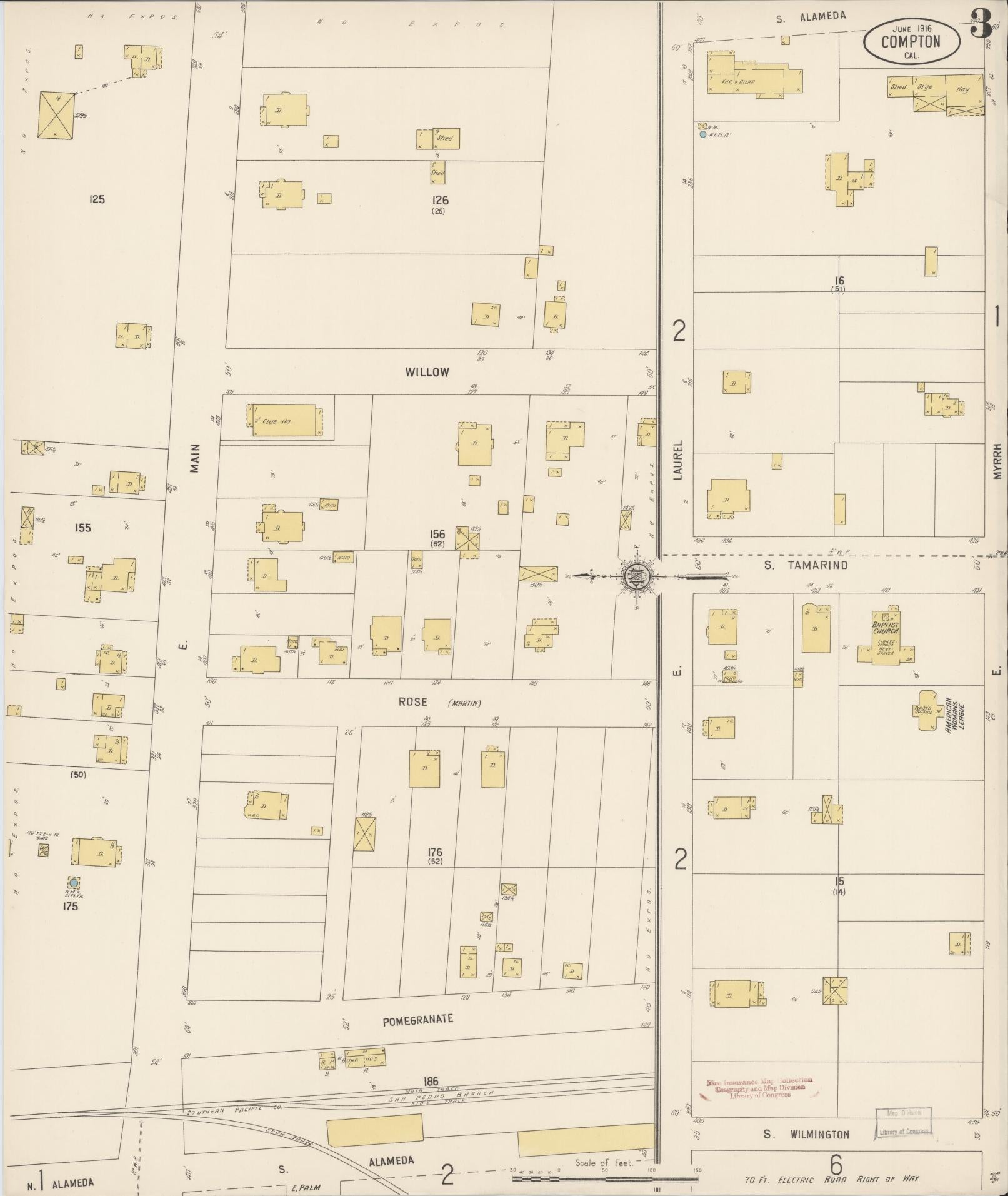Sanborn Fire Insurance Map from Compton, Los Angeles County, California (1916), Sheet #0003 - Historic Sanborn Fire Insurance Map Print, vintage old map wall art, antique decor, genealogy gift, California California map