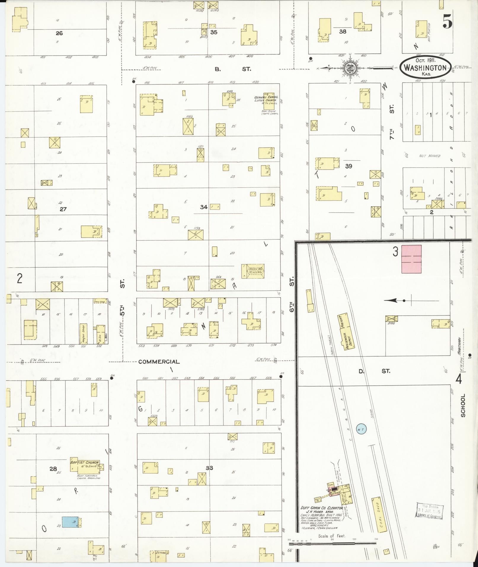 Sanborn Fire Insurance Map from Washington, Washington County, Kansas (1911), Sheet #0005 - Historic Sanborn Fire Insurance Map Print, vintage old map wall art, antique decor, genealogy gift, Sanborn Fire Insurance Map from Washington Washington map
