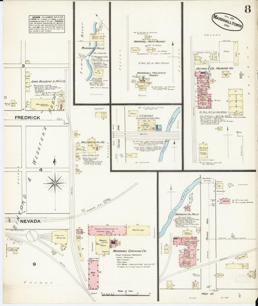 Sanborn Fire Insurance Map from Marshalltown, Marshall County, Iowa (1884), Sheet #0008 - Historic Sanborn Fire Insurance Map Print, vintage old map wall art