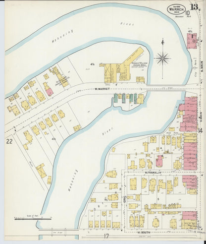 Sanborn Fire Insurance Map from Warren, Trumbull County, Ohio (1902), Sheet #0013 - Historic Sanborn Fire Insurance Map Print, vintage old map wall art, antique decor, genealogy gift, Ohio Ohio map