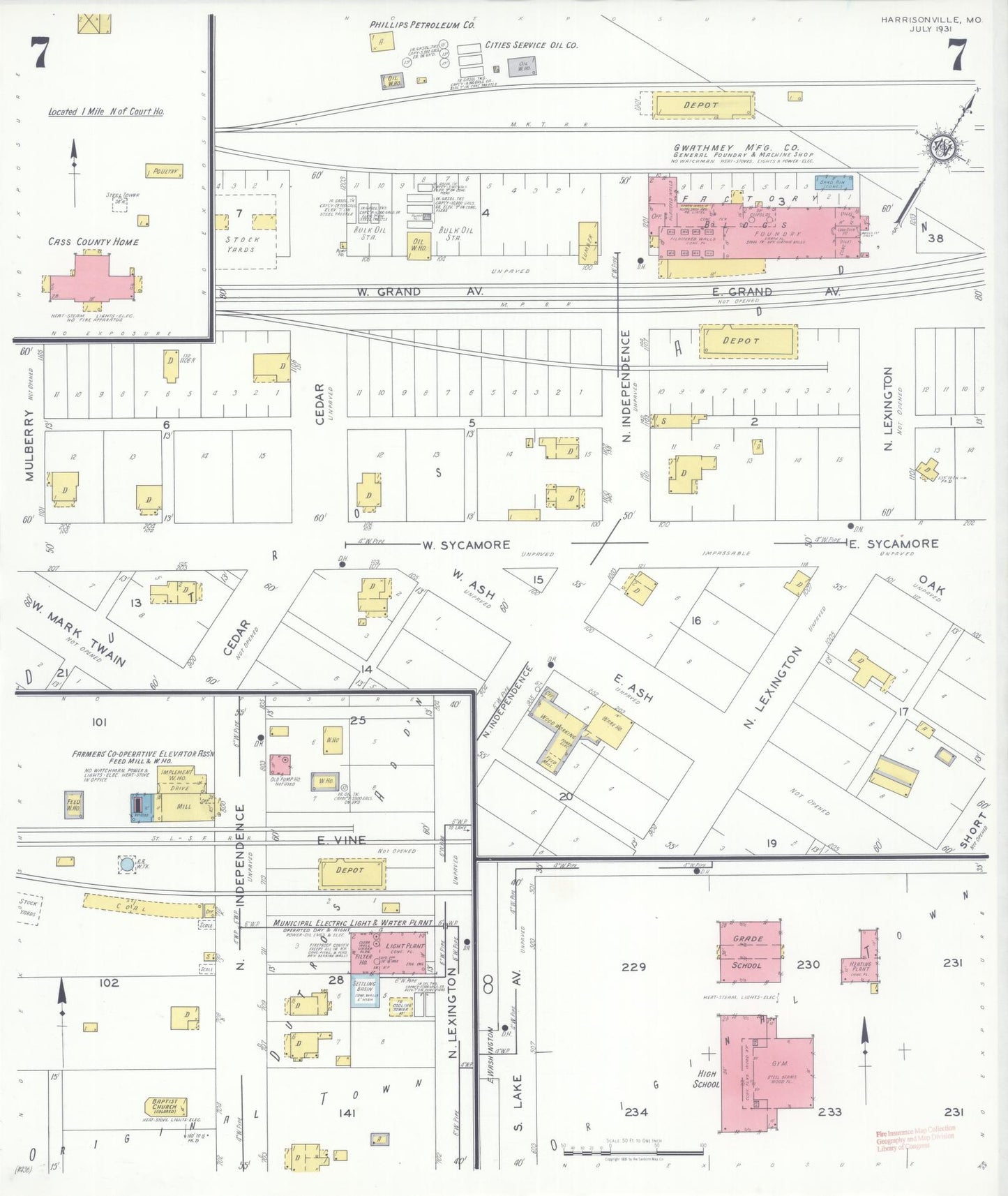 Sanborn Fire Insurance Map from Harrisonville, Cass County, Missouri (1931), Sheet #0007 - Complete Map Set gallery image, historic Sanborn map, vintage wall art, Missouri Missouri
