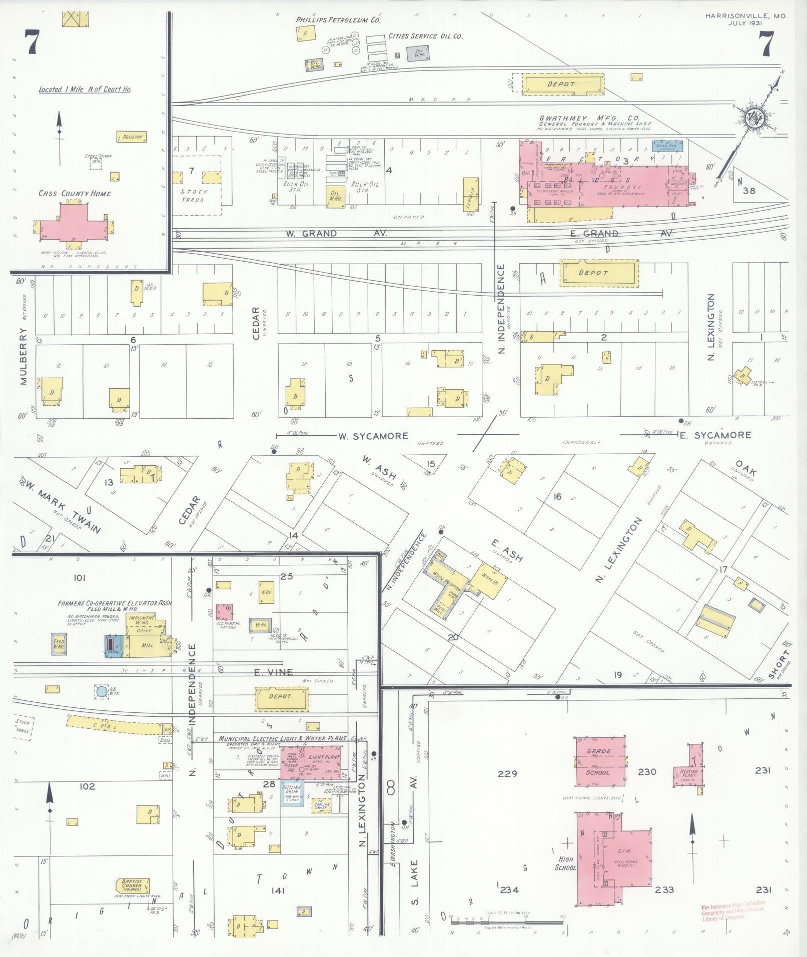 Sanborn Fire Insurance Map from Harrisonville, Cass County, Missouri (1931), Sheet #0007 - Complete Map Set gallery image, historic Sanborn map, vintage wall art, Missouri Missouri