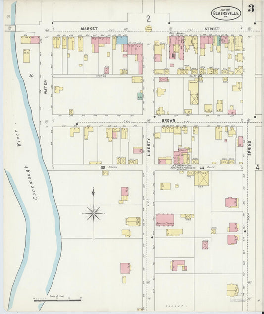 Sanborn Fire Insurance Map from Blairsville, Indiana County, Pennsylvania (1897), Sheet #0003 - Historic Sanborn Fire Insurance Map Print, vintage old map wall art, antique decor, genealogy gift, Pennsylvania Pennsylvania map