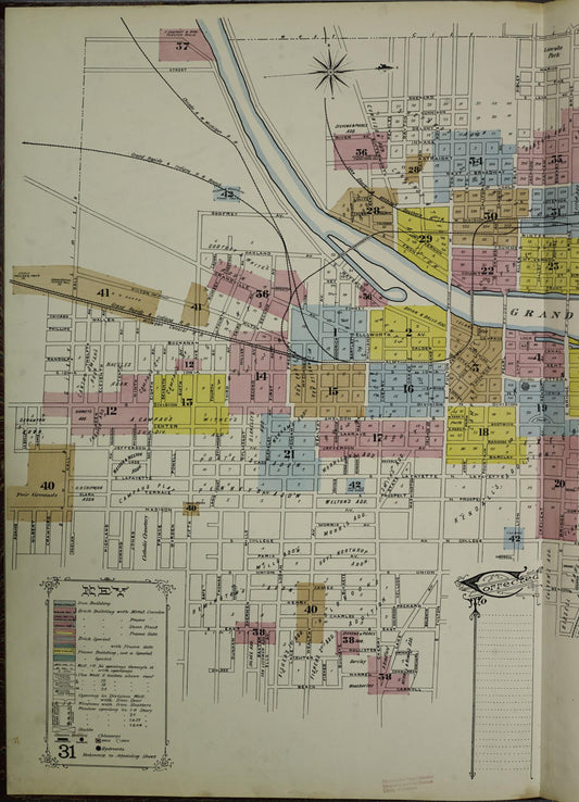 Sanborn Fire Insurance Map from Grand Rapids, Kent County, Michigan (1888), Sheet #0001 - Historic Sanborn Fire Insurance Map Print, vintage old map wall art, antique decor, genealogy gift, Michigan Michigan map
