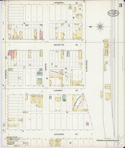 Sanborn Fire Insurance Map from Alliance, Box Butte County, Nebraska (1899), Sheet #0003 - Complete Map Set gallery image, historic Sanborn map, vintage wall art, Nebraska Nebraska