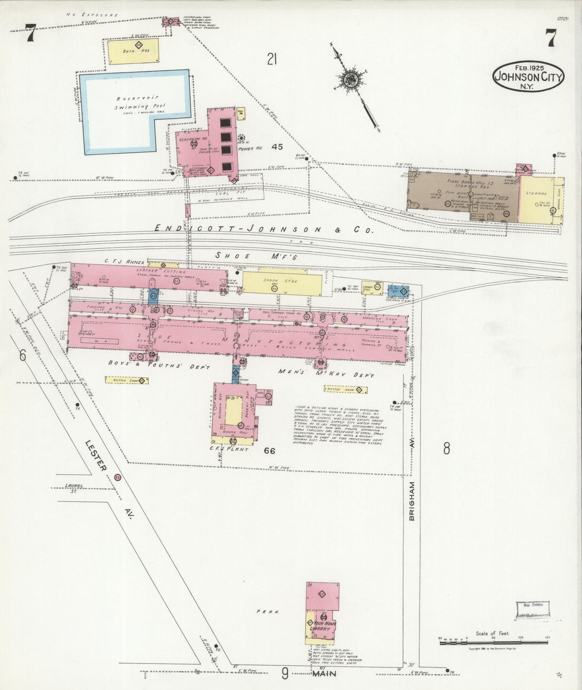 Sanborn Fire Insurance Map from Johnson City, Broome County, New York (1925), Sheet #0007 - Complete Map Set gallery image, historic Sanborn map, vintage wall art, New York New York
