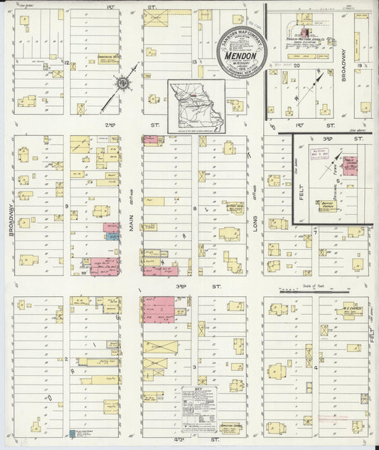 Sanborn Fire Insurance Map from Mendon, Chariton County, Missouri (1914), Sheet #0001 - Historic Sanborn Fire Insurance Map Print, vintage old map wall art, antique decor, genealogy gift, Missouri Missouri map