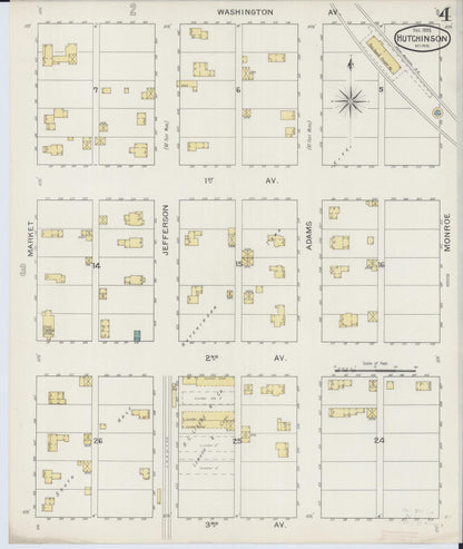 Sanborn Fire Insurance Map from Hutchinson, Mcleod County, Minnesota (1893), Sheet #0004 - Complete Map Set gallery image, historic Sanborn map, vintage wall art, Minnesota Minnesota
