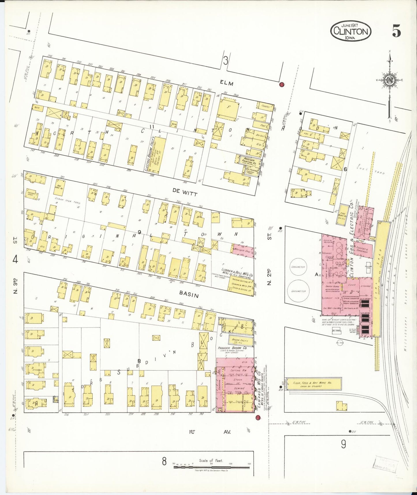 Sanborn Fire Insurance Map from Clinton, Clinton County, Iowa (1917), Sheet #0005 - Historic Sanborn Fire Insurance Map Print, vintage old map wall art
