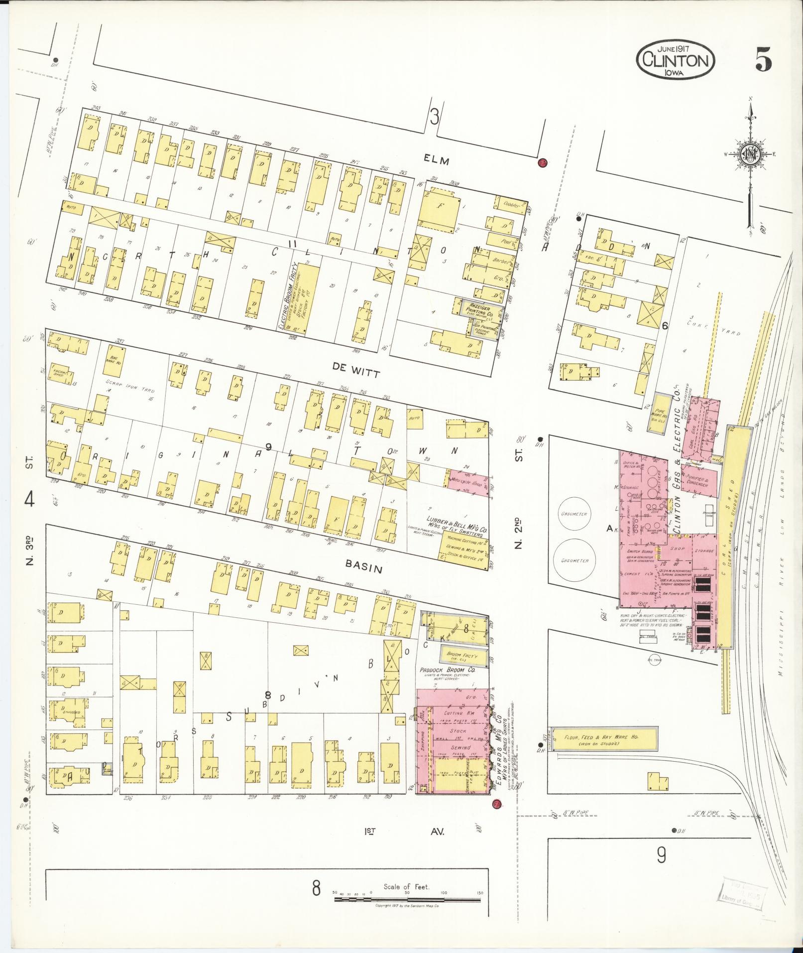 Sanborn Fire Insurance Map from Clinton, Clinton County, Iowa (1917), Sheet #0005 - Historic Sanborn Fire Insurance Map Print, vintage old map wall art