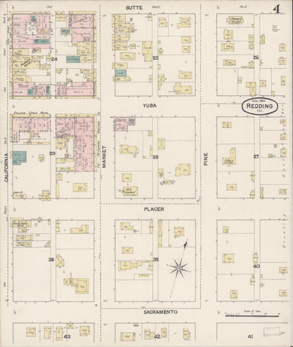 Sanborn Fire Insurance Map from Redding, Shasta County, California (1889), Sheet #0004 - Complete Map Set gallery image, historic Sanborn map, vintage wall art, California California