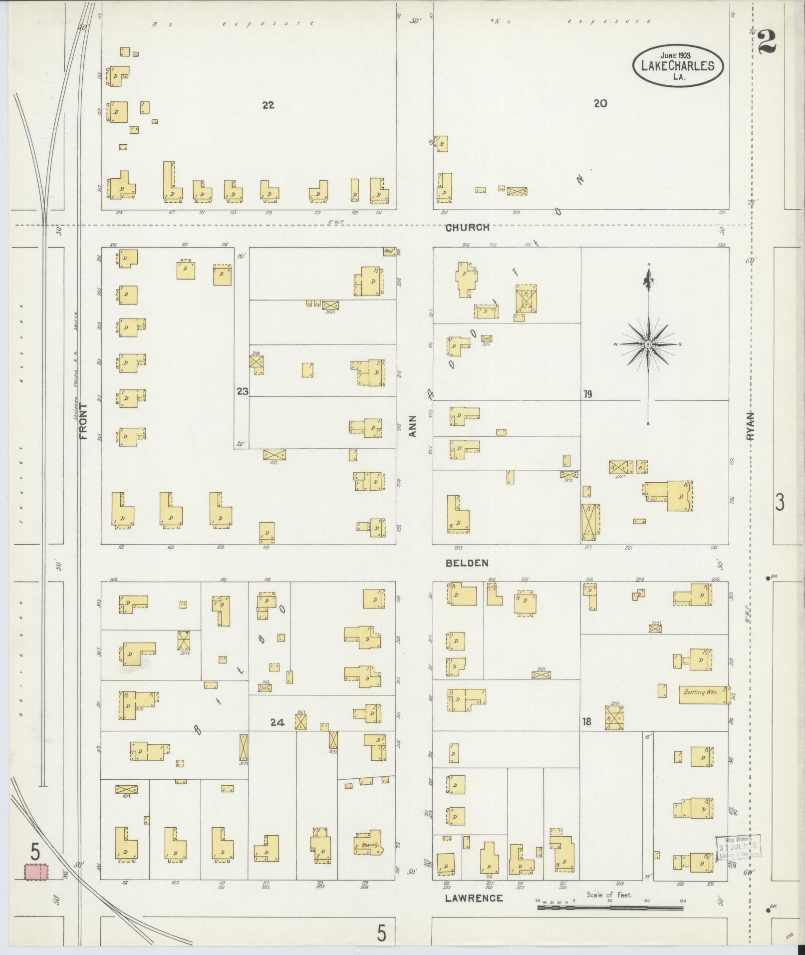 Sanborn Fire Insurance Map from Lake Charles, Calcasieu Parish, Louisiana (1903), Sheet #0002 - Historic Sanborn Fire Insurance Map Print, vintage old map wall art, antique decor, genealogy gift, Louisiana Louisiana map