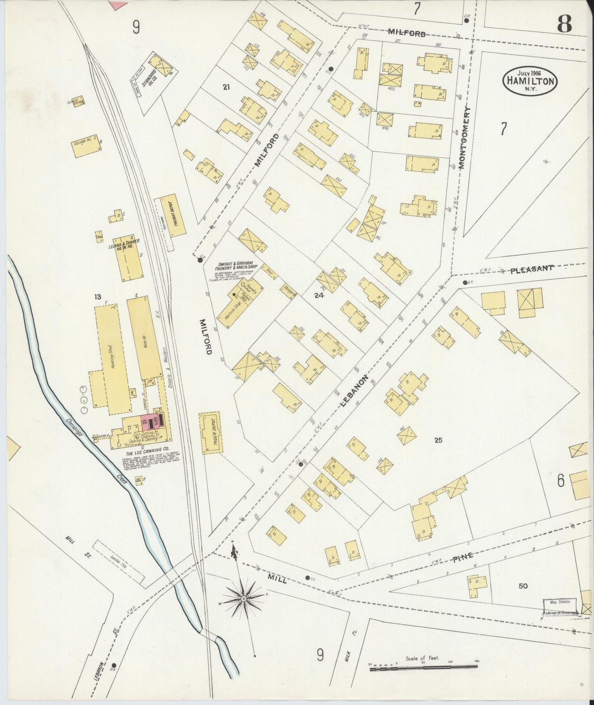Sanborn Fire Insurance Map from Hamilton, Madison County, New York (1906), Sheet #0008 - Historic Sanborn Fire Insurance Map Print, vintage old map wall art, antique decor, genealogy gift, New York New York map