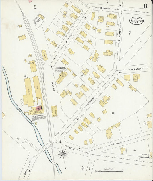 Sanborn Fire Insurance Map from Hamilton, Madison County, New York (1906), Sheet #0008 - Historic Sanborn Fire Insurance Map Print, vintage old map wall art, antique decor, genealogy gift, New York New York map