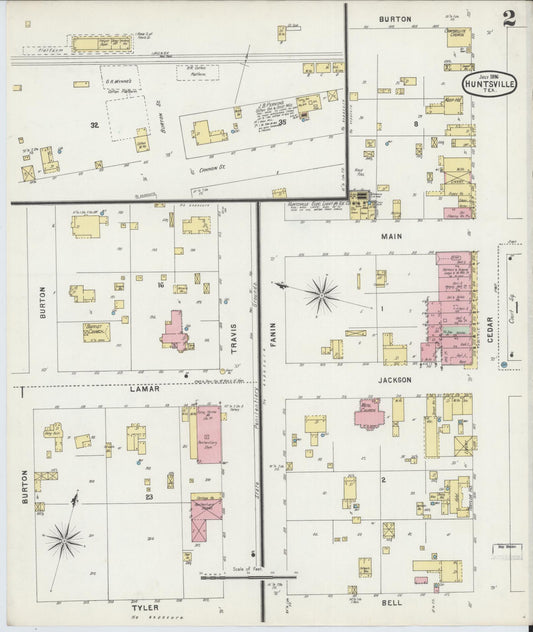 Sanborn Fire Insurance Map from Huntsville, Walker County, Texas (1896), Sheet #0002 - Historic Sanborn Fire Insurance Map Print, vintage old map wall art, antique decor, genealogy gift, Texas Texas map