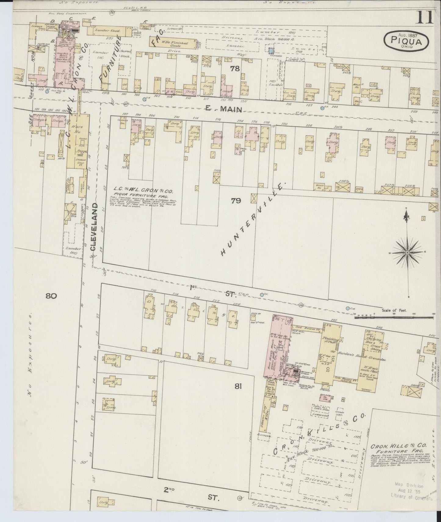 Sanborn Fire Insurance Map from Piqua, Miami County, Ohio (1887), Sheet #0011 - Historic Sanborn Fire Insurance Map Print, vintage old map wall art, antique decor, genealogy gift, Ohio Ohio map