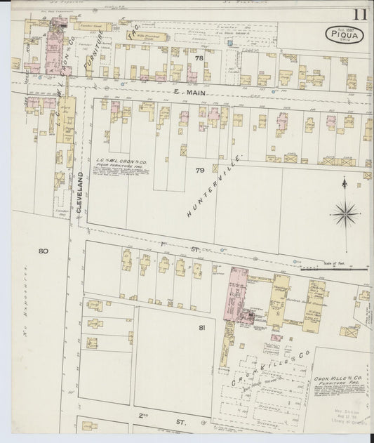 Sanborn Fire Insurance Map from Piqua, Miami County, Ohio (1887), Sheet #0011 - Historic Sanborn Fire Insurance Map Print, vintage old map wall art, antique decor, genealogy gift, Ohio Ohio map