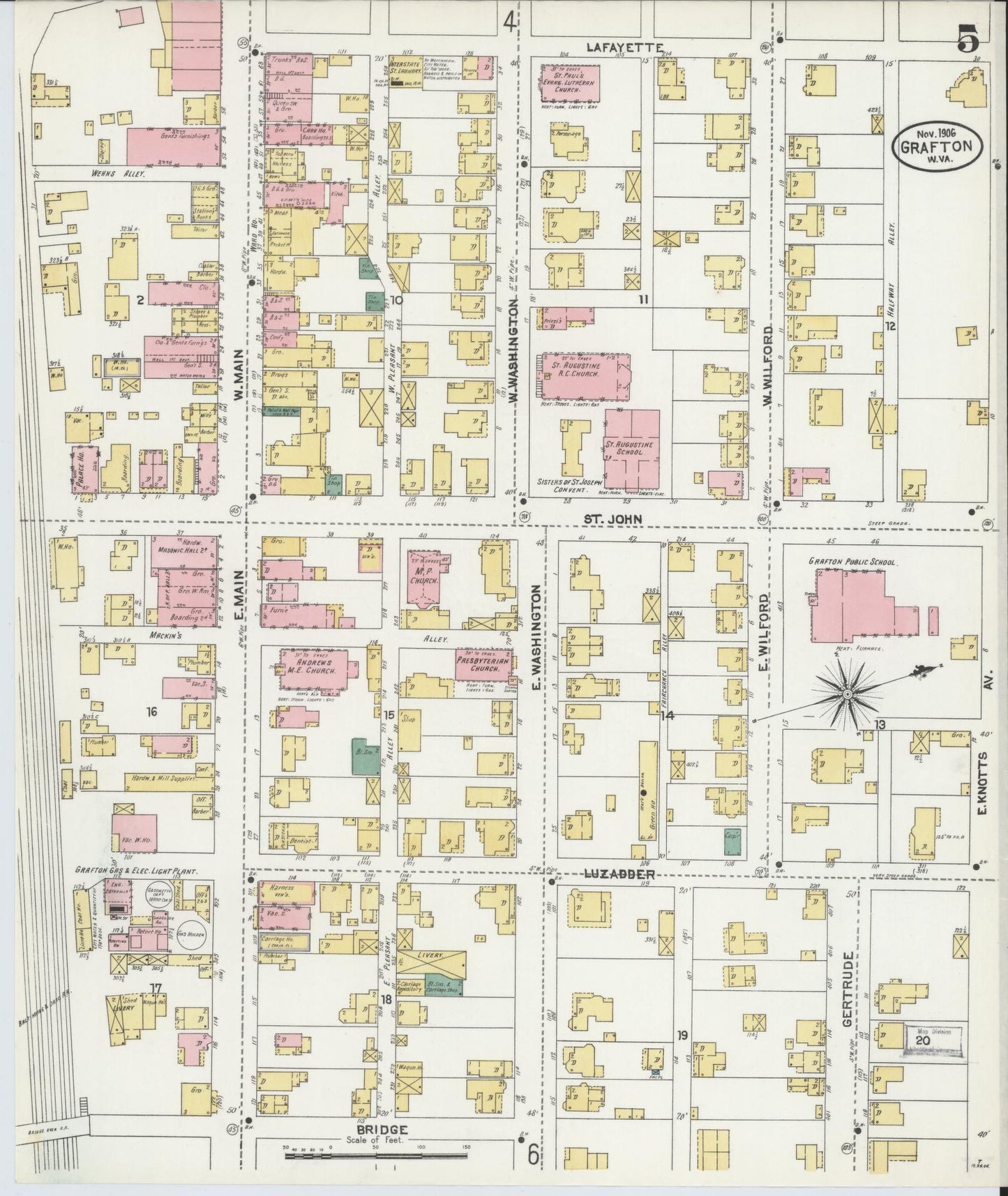 Sanborn Fire Insurance Map from Grafton, Taylor County, West Virginia (1906), Sheet #0005 - Complete Map Set gallery image, historic Sanborn map, vintage wall art, West Virginia West Virginia