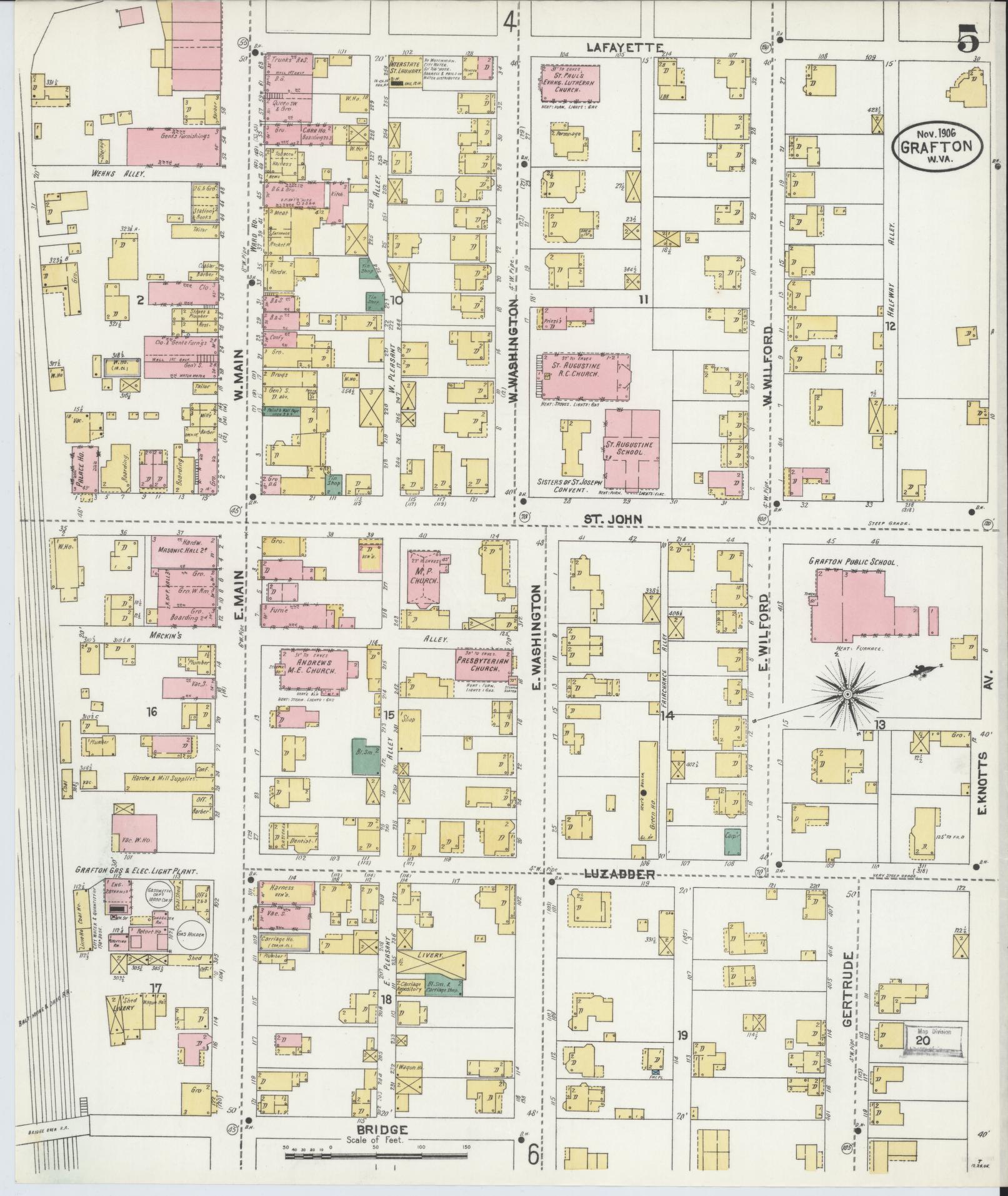 Sanborn Fire Insurance Map from Grafton, Taylor County, West Virginia (1906), Sheet #0005 - Complete Map Set gallery image, historic Sanborn map, vintage wall art, West Virginia West Virginia