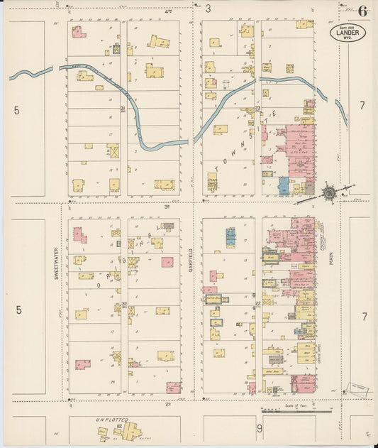 Sanborn Fire Insurance Map from Lander, Fremont County, Wyoming (1912), Sheet #0006 - Historic Sanborn Fire Insurance Map Print, vintage old map wall art, antique decor, genealogy gift, Wyoming Wyoming map