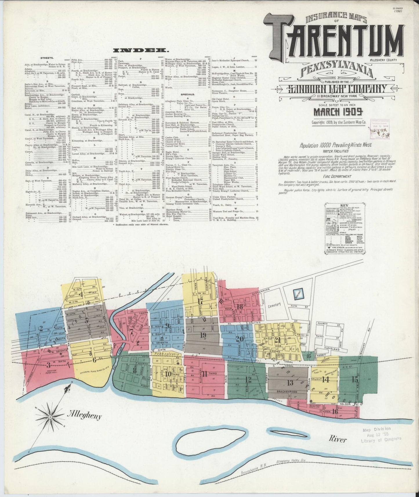 Sanborn Fire Insurance Map from Tarentum, Allegheny County, Pennsylvania. (1909) – Historic Sanborn Fire Insurance Map Print