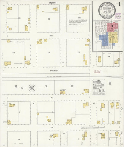 Sanborn Fire Insurance Map from Halsey, Linn County, Oregon (1908), Sheet #0001 - Complete Map Set gallery image, historic Sanborn map, vintage wall art, Oregon Oregon
