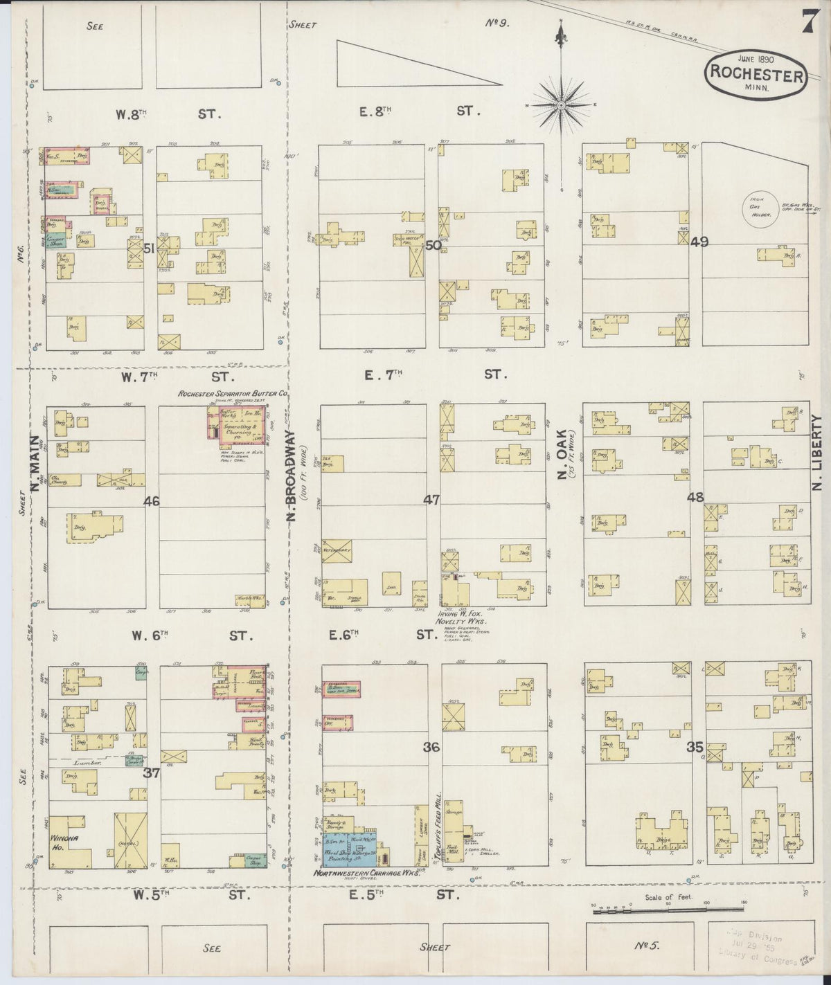 Sanborn Fire Insurance Map from Rochester, Olmsted County, Minnesota (1890), Sheet #0007 - Historic Sanborn Fire Insurance Map Print, vintage old map wall art, antique decor, genealogy gift, Minnesota Minnesota map