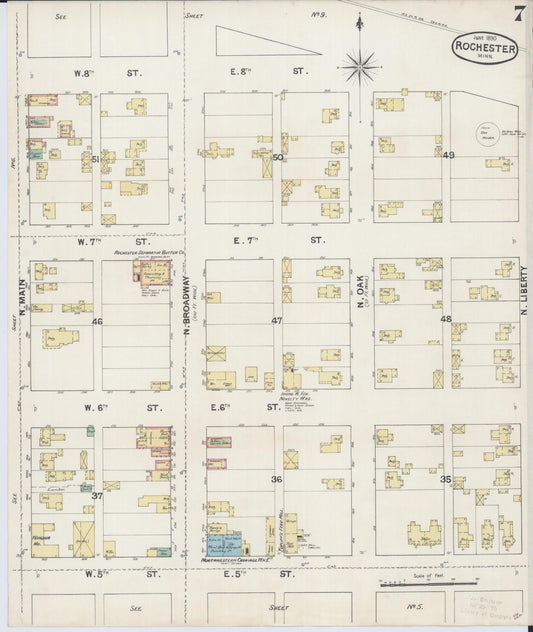 Sanborn Fire Insurance Map from Rochester, Olmsted County, Minnesota (1890), Sheet #0007 - Historic Sanborn Fire Insurance Map Print, vintage old map wall art, antique decor, genealogy gift, Minnesota Minnesota map