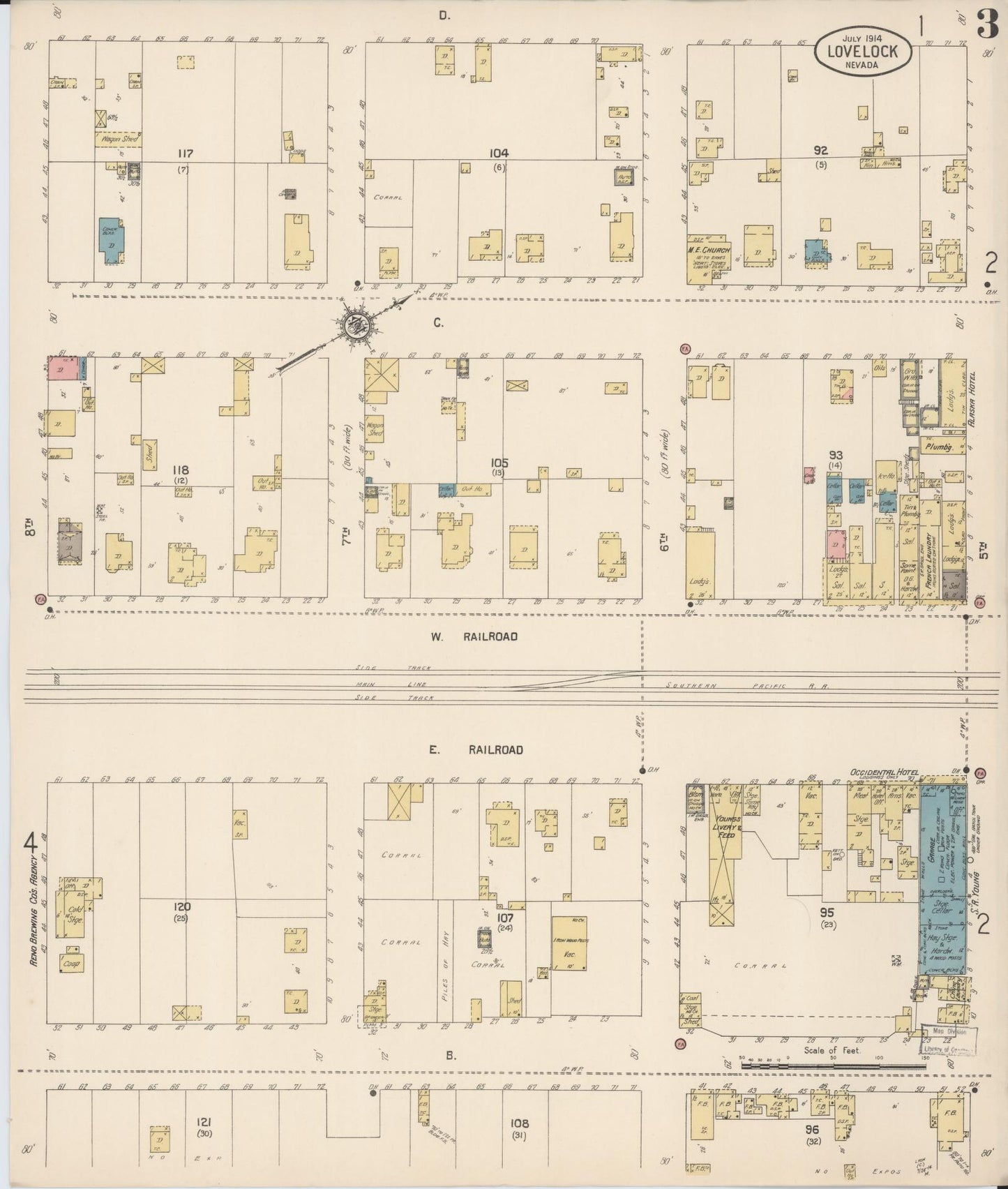 Sanborn Fire Insurance Map from Lovelock, Pershing County, Nevada (1914), Sheet #0003 - Historic Sanborn Fire Insurance Map Print, vintage old map wall art, antique decor, genealogy gift, Nevada Nevada map