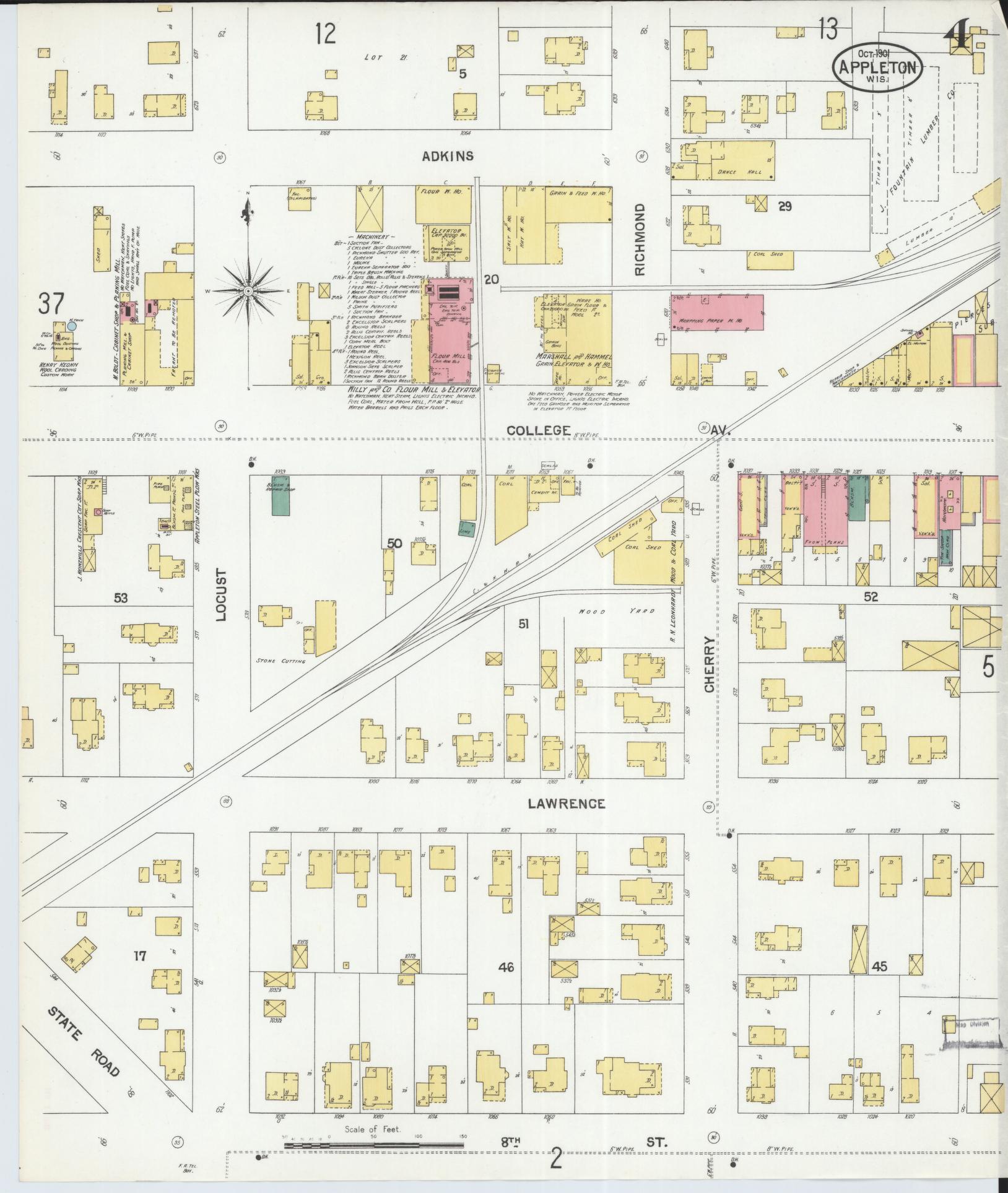 Sanborn Fire Insurance Map from Appleton, Outagamie County, Wisconsin (1901), Sheet #0004 - Historic Sanborn Fire Insurance Map Print, vintage old map wall art, antique decor, genealogy gift, Wisconsin Wisconsin map