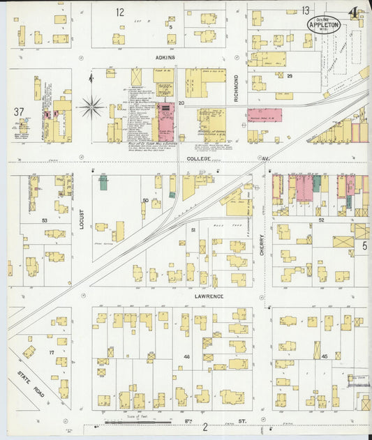 Sanborn Fire Insurance Map from Appleton, Outagamie County, Wisconsin (1901), Sheet #0004 - Historic Sanborn Fire Insurance Map Print, vintage old map wall art, antique decor, genealogy gift, Wisconsin Wisconsin map