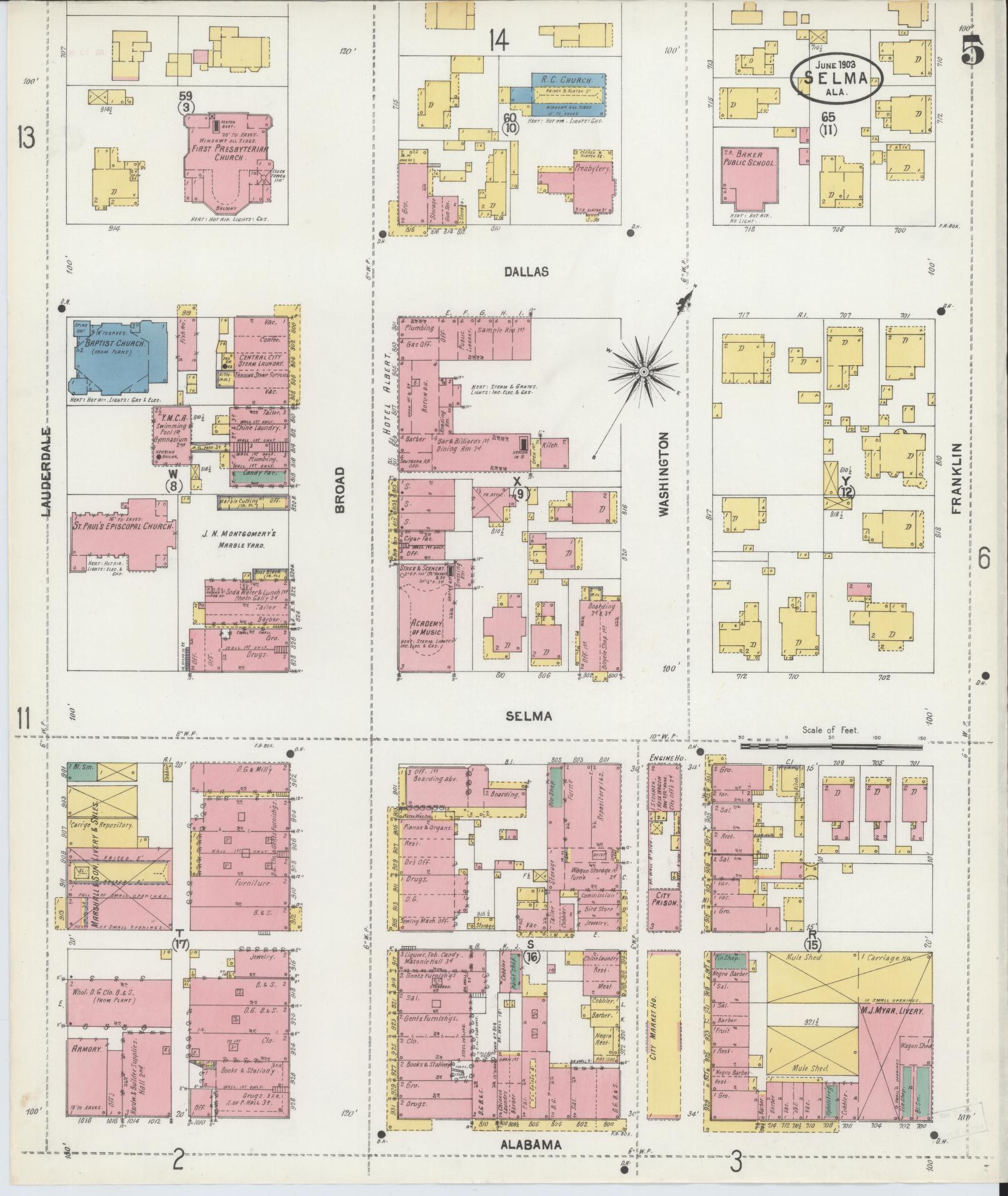 Sanborn Fire Insurance Map from Selma, Dallas County, Alabama (1903), Sheet #0005 - Complete Map Set gallery image, historic Sanborn map, vintage wall art, Alabama Alabama