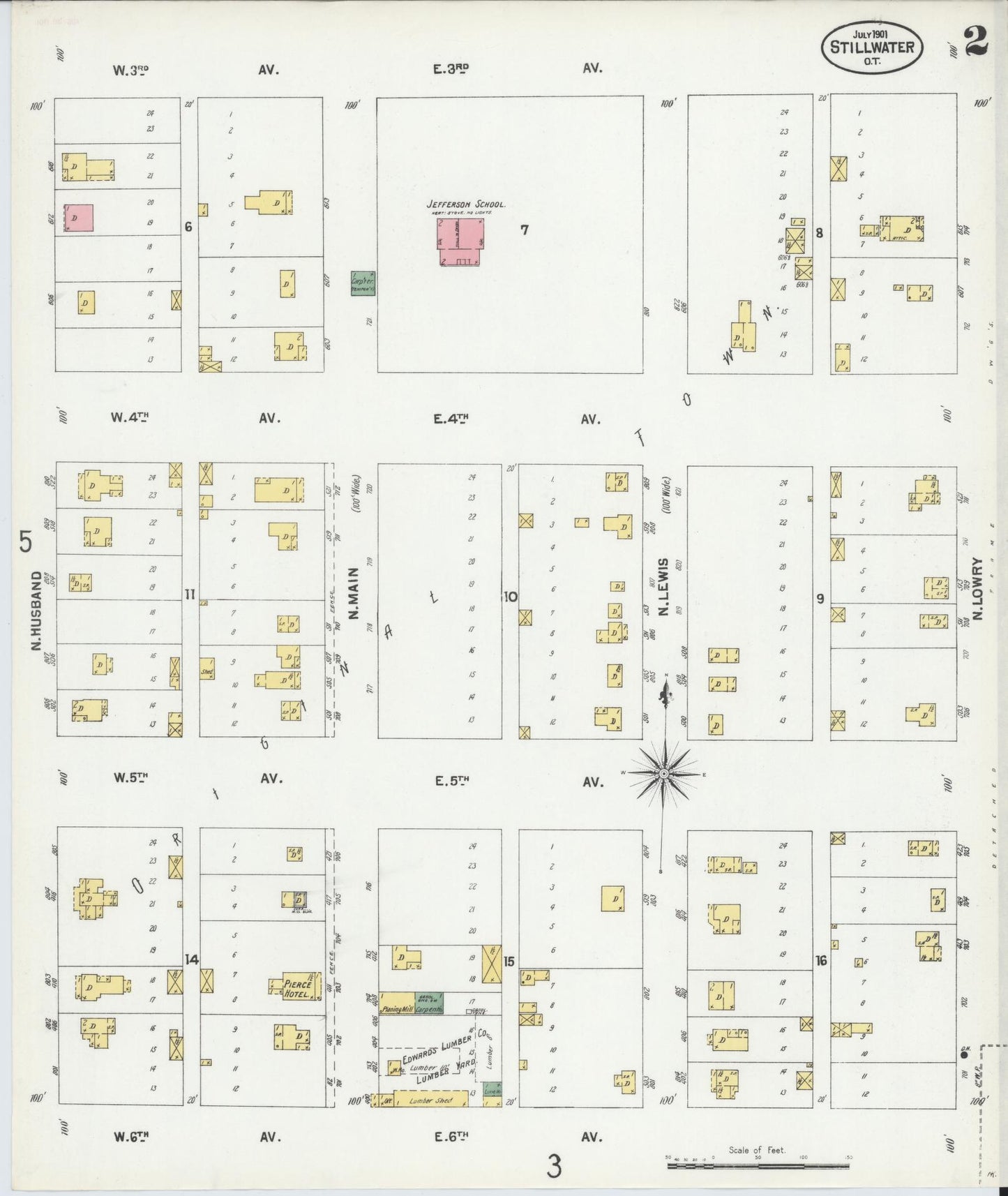 Sanborn Fire Insurance Map from Stillwater, Payne County, Oklahoma (1901), Sheet #0002 - Complete Map Set gallery image, historic Sanborn map, vintage wall art, Oklahoma Oklahoma