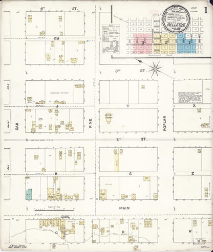 Sanborn Fire Insurance Map from Bellevue, Blaine County, Idaho (1890), Sheet #0001 - Complete Map Set gallery image, historic Sanborn map, vintage wall art, Idaho Idaho