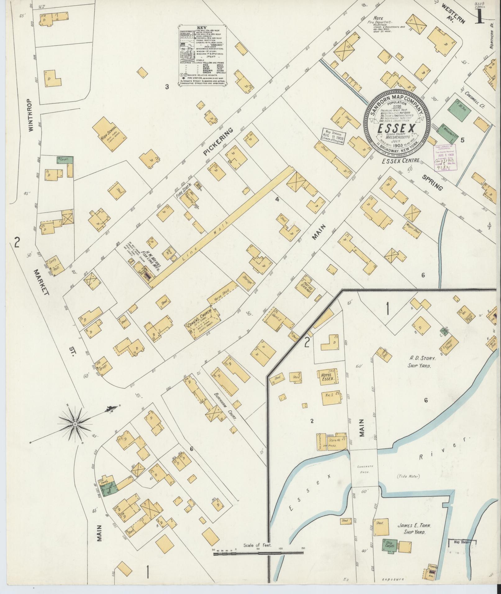 Sanborn Fire Insurance Map from Essex, Essex County, Massachusetts (1903), Sheet #0001 - Historic Sanborn Fire Insurance Map Print, vintage old map wall art, antique decor, genealogy gift, Massachusetts Massachusetts map