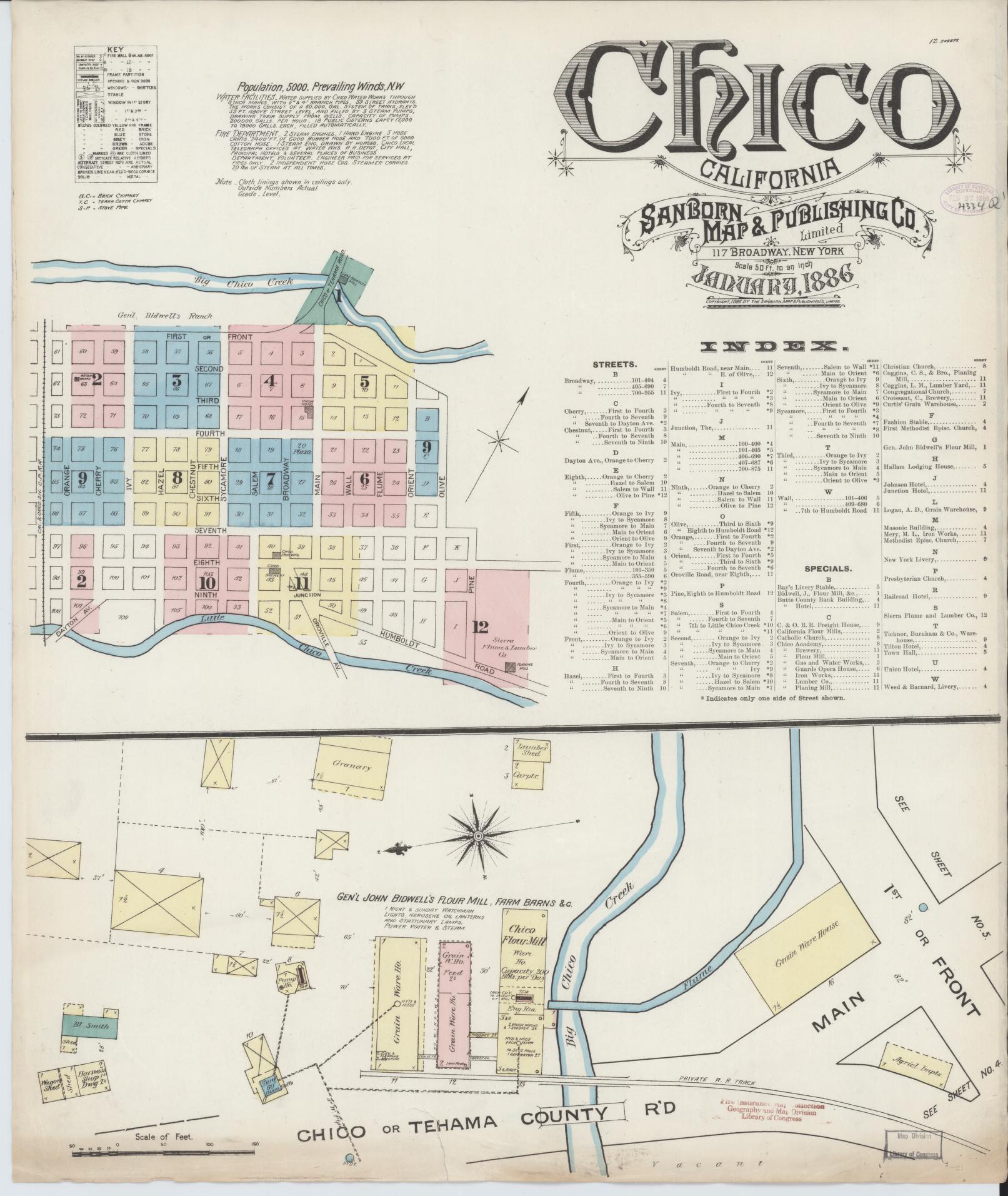 Sanborn Fire Insurance Map from Chico, Butte County, California (1886), Sheet #0001 - Complete Map Set gallery image, historic Sanborn map, vintage wall art, California California