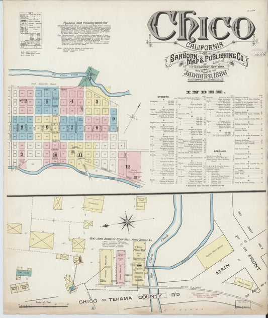Sanborn Fire Insurance Map from Chico, Butte County, California (1886), Sheet #0001 - Complete Map Set gallery image, historic Sanborn map, vintage wall art, California California
