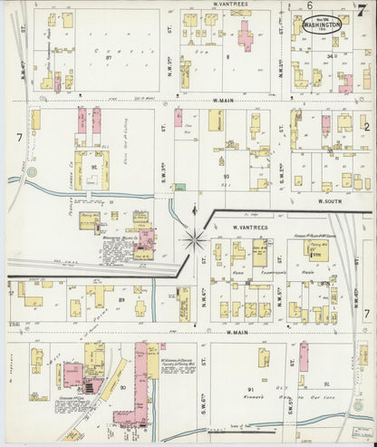Sanborn Fire Insurance Map from Washington, Daviess County, Indiana (1896), Sheet #0007 - Complete Map Set gallery image, historic Sanborn map, vintage wall art, Washington Washington