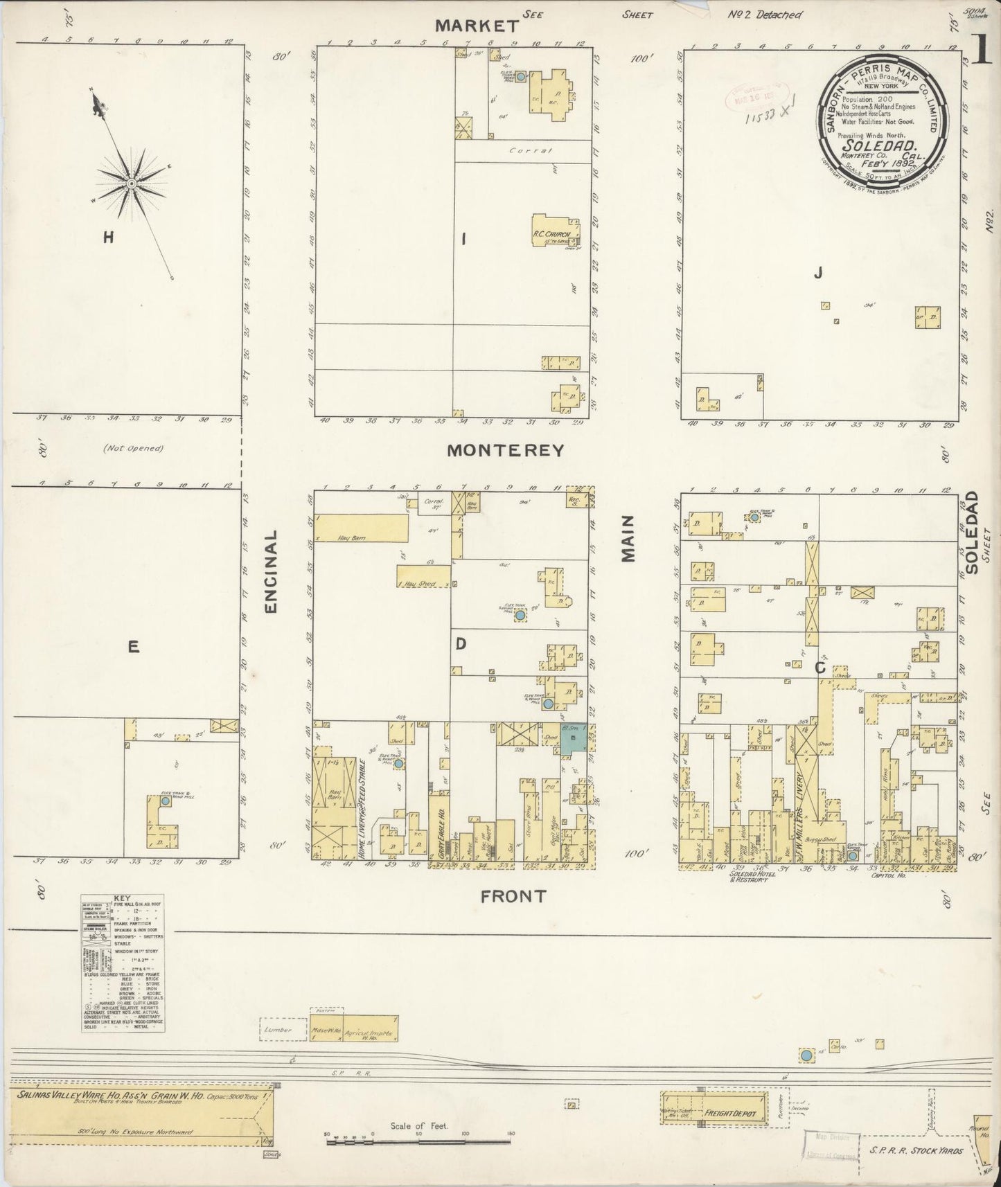 Sanborn Fire Insurance Map from Soledad, Monterey County, California. (1892) – Historic Sanborn Fire Insurance Map Print