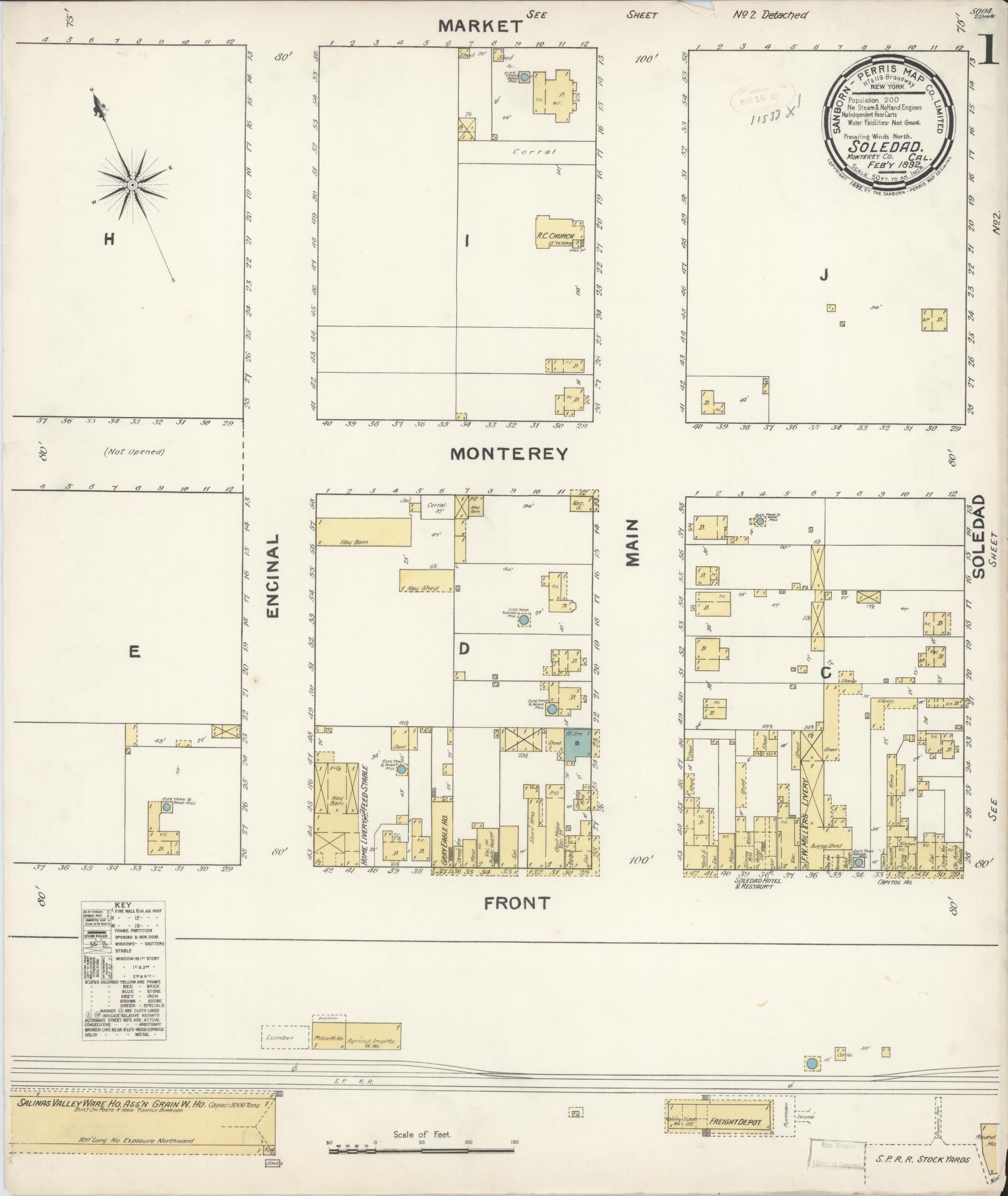 Sanborn Fire Insurance Map from Soledad, Monterey County, California. (1892) – Historic Sanborn Fire Insurance Map Print