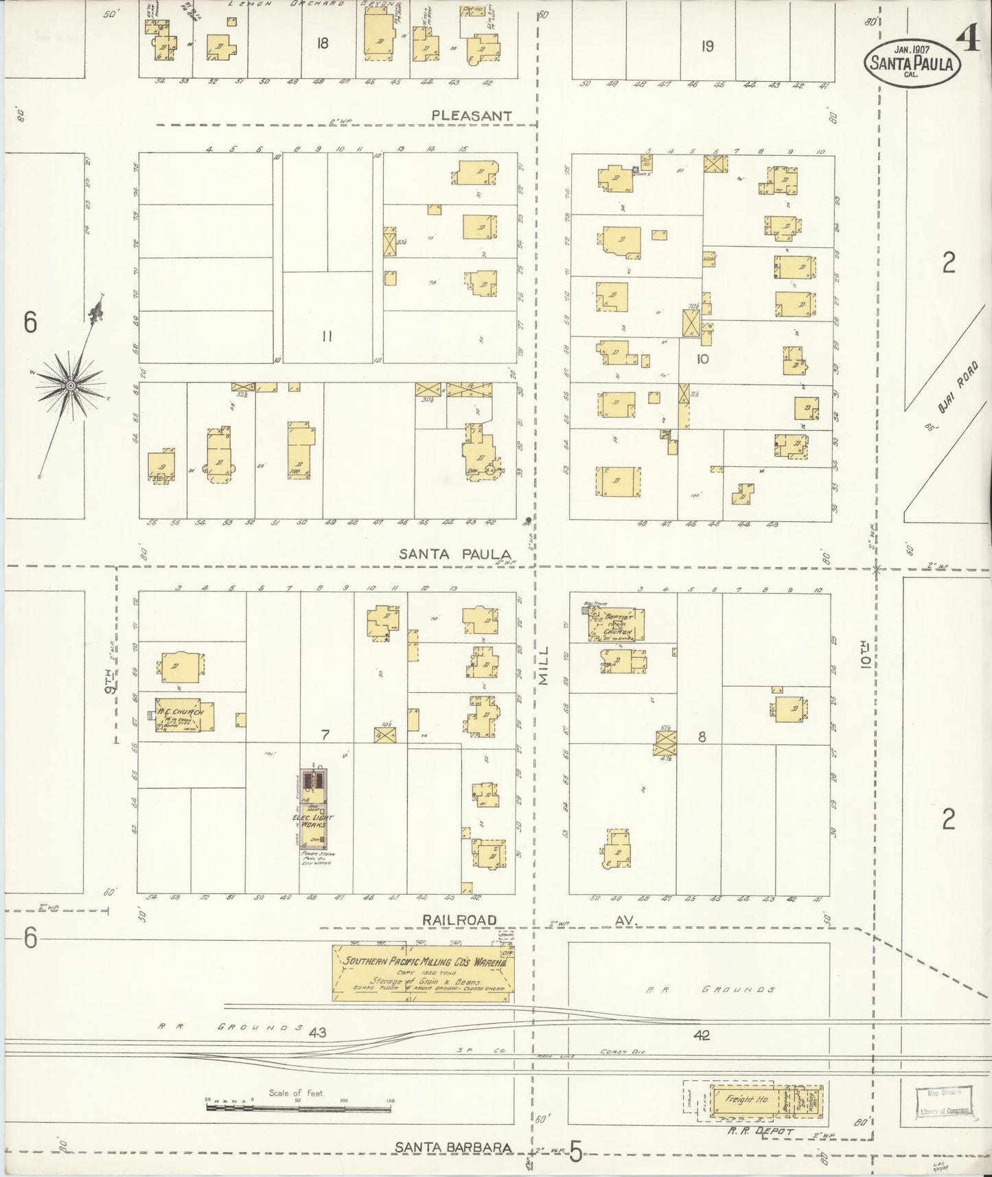Sanborn Fire Insurance Map from Santa Paula, Ventura County, California (1907), Sheet #0004 - Complete Map Set gallery image, historic Sanborn map, vintage wall art, California California