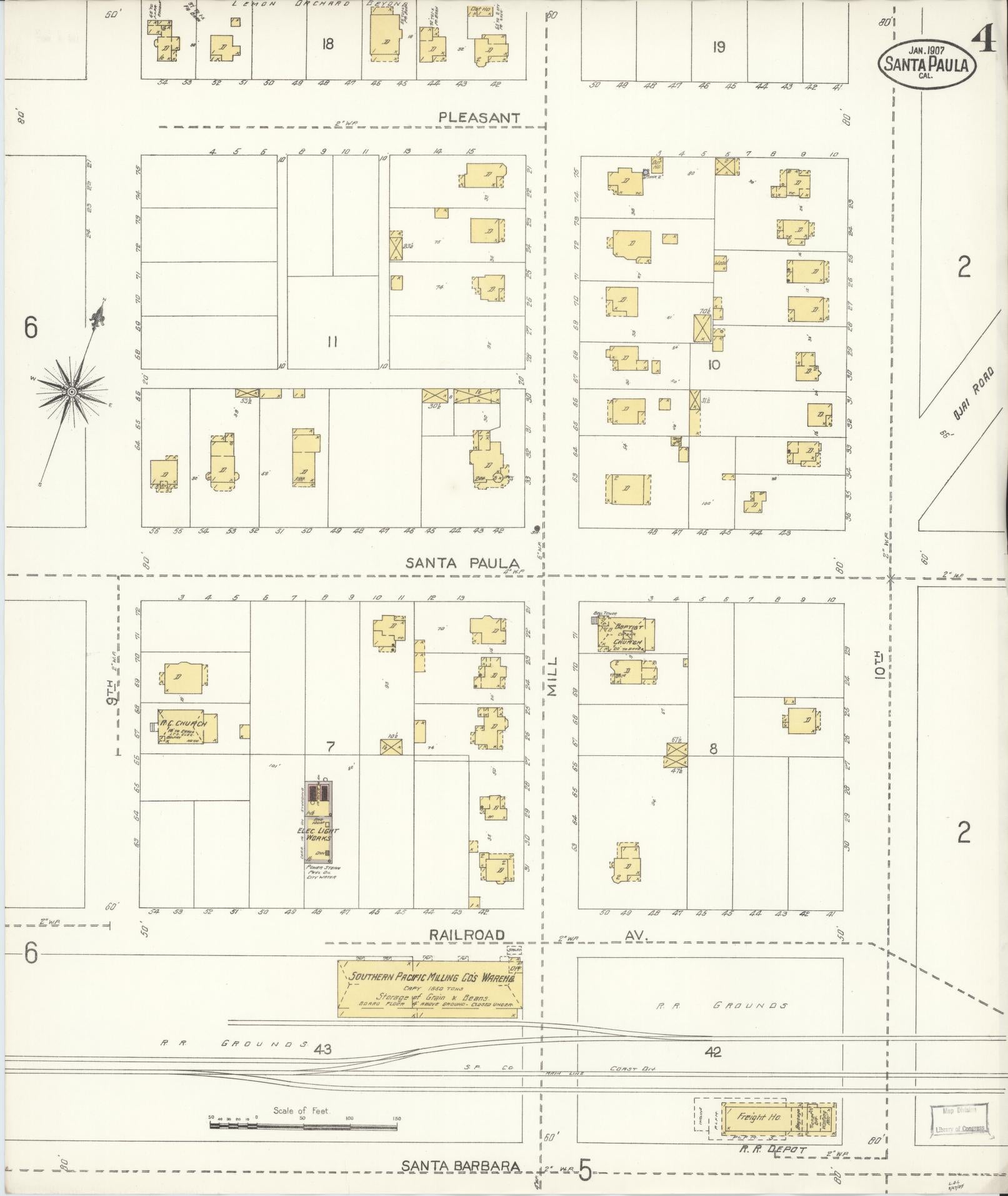 Sanborn Fire Insurance Map from Santa Paula, Ventura County, California (1907), Sheet #0004 - Complete Map Set gallery image, historic Sanborn map, vintage wall art, California California