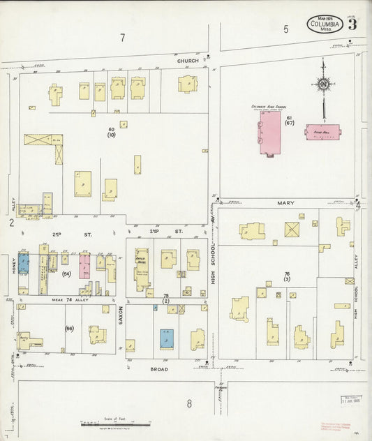 Sanborn Fire Insurance Map from Columbia, Marion County, Mississippi (1925), Sheet #0003 - Historic Sanborn Fire Insurance Map Print, vintage old map wall art, antique decor, genealogy gift, Mississippi Mississippi map