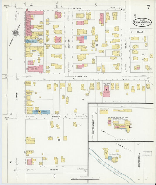 Sanborn Fire Insurance Map from Canandaigua, Ontario County, New York (1911), Sheet #0007 - Historic Sanborn Fire Insurance Map Print, vintage old map wall art, antique decor, genealogy gift, New York New York map