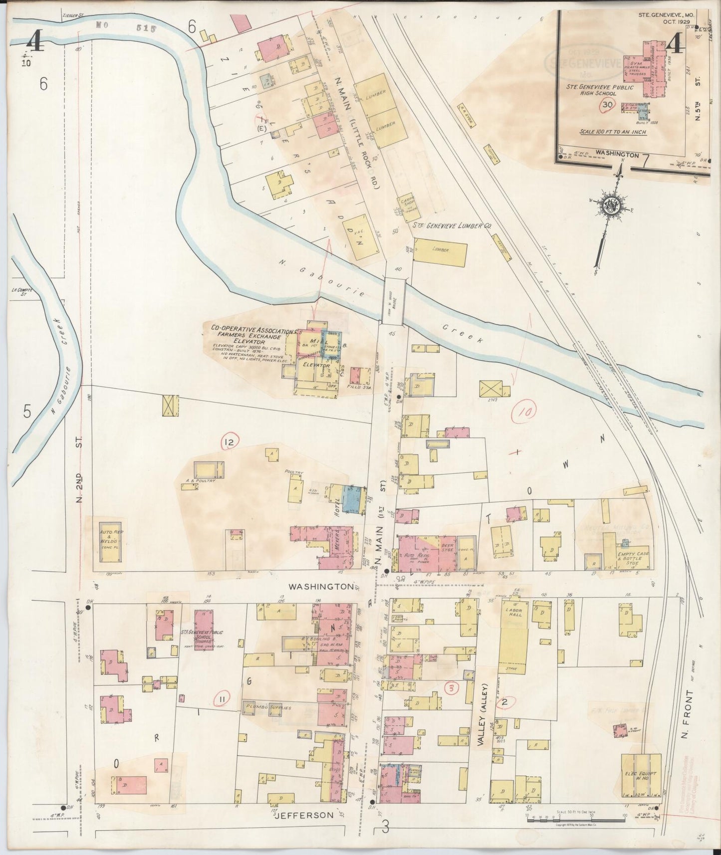 Sanborn Fire Insurance Map from Sainte Genevieve, Saint Genevieve County, Missouri (1945), Sheet #0004 - Complete Map Set gallery image, historic Sanborn map, vintage wall art, Missouri Missouri