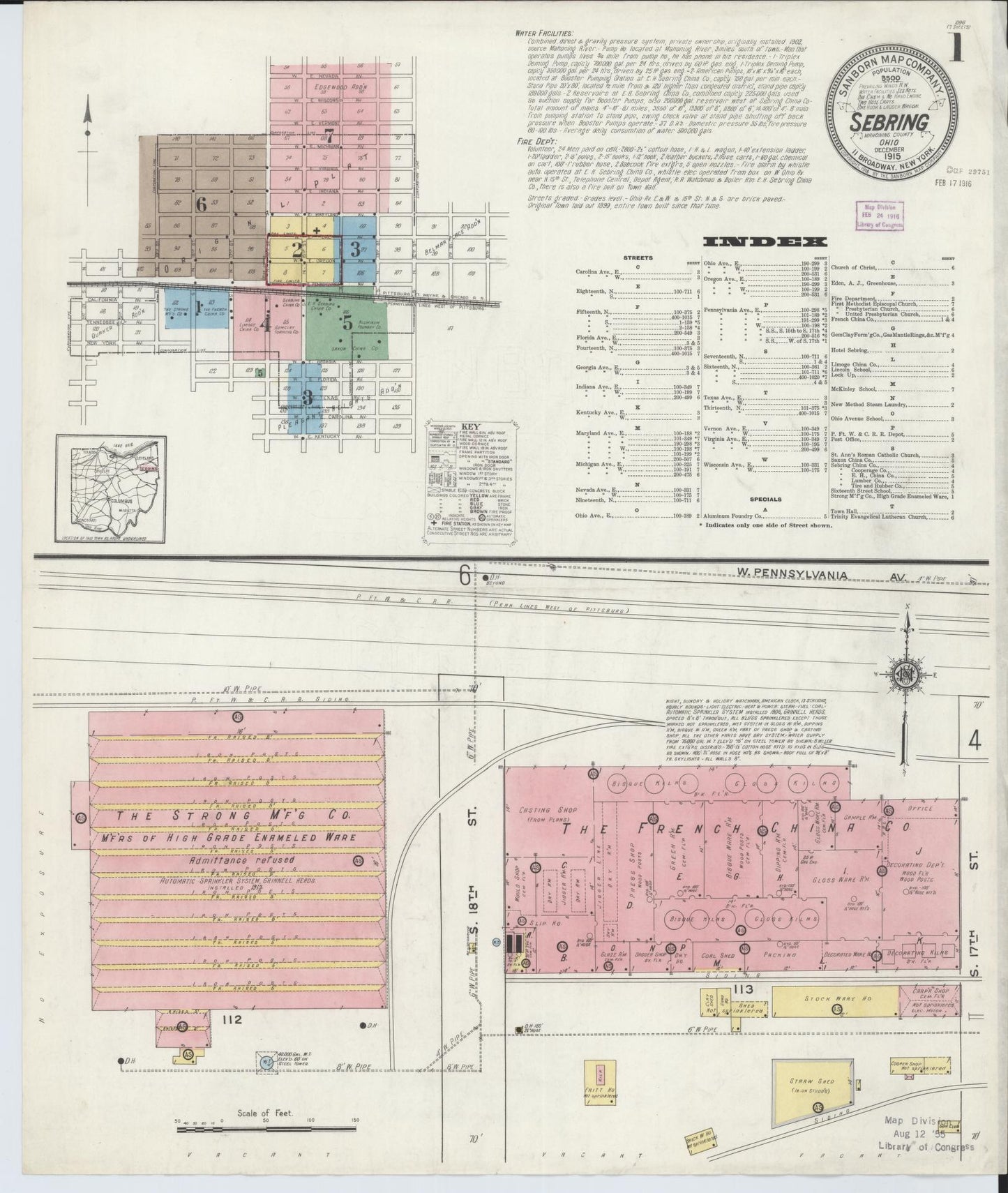 Sanborn Fire Insurance Map from Sebring, Mahoning County, Ohio (1915), Sheet #0001 - Historic Sanborn Fire Insurance Map Print, vintage old map wall art, antique decor, genealogy gift, Ohio Ohio map