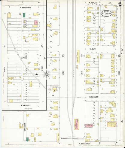 Sanborn Fire Insurance Map from Pittsburg, Crawford County, Kansas (1902), Sheet #0002 - Complete Map Set gallery image, historic Sanborn map, vintage wall art, Kansas Kansas