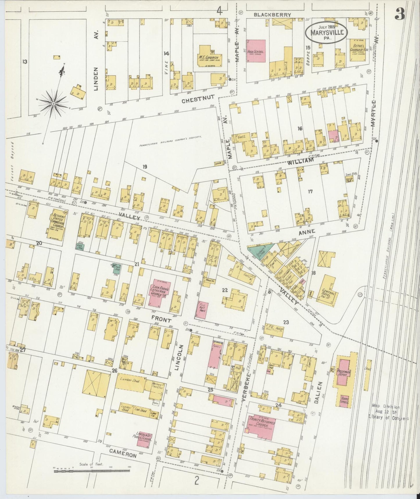 Sanborn Fire Insurance Map from Marysville, Perry County, Pennsylvania (1905), Sheet #0003 - Complete Map Set gallery image, historic Sanborn map, vintage wall art, Pennsylvania Pennsylvania