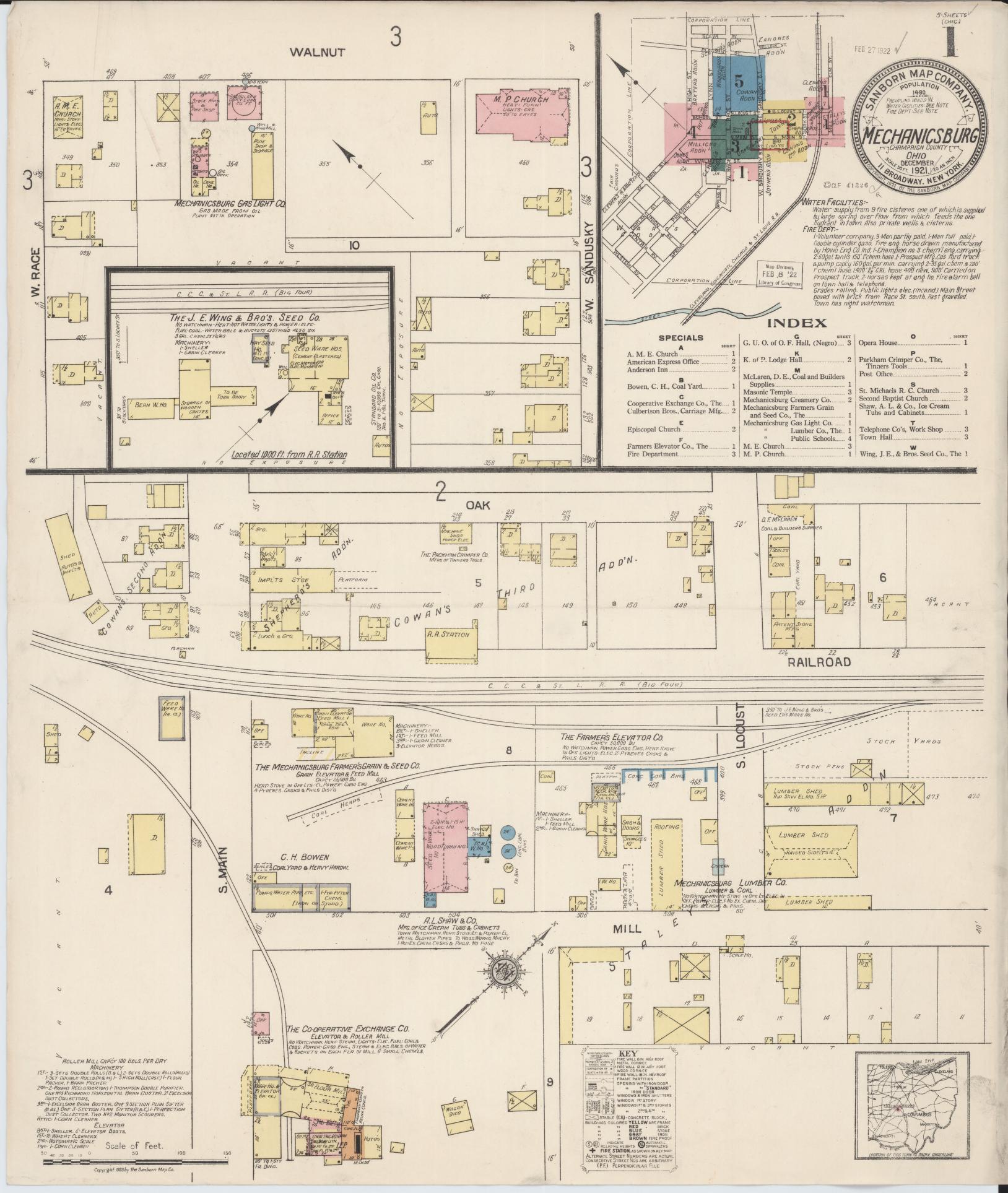 Sanborn Fire Insurance Map from Mechanicsburg, Champaign County, Ohio (1921), Sheet #0001 - Historic Sanborn Fire Insurance Map Print, vintage old map wall art, antique decor, genealogy gift, Ohio Ohio map