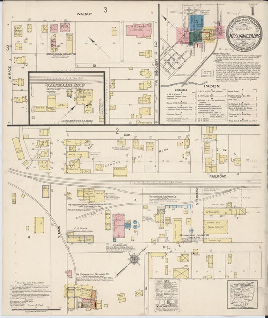 Sanborn Fire Insurance Map from Mechanicsburg, Champaign County, Ohio (1921), Sheet #0001 - Historic Sanborn Fire Insurance Map Print, vintage old map wall art, antique decor, genealogy gift, Ohio Ohio map